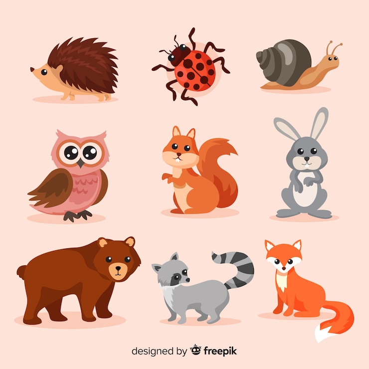 Free Vector flat autumn forest animal collection