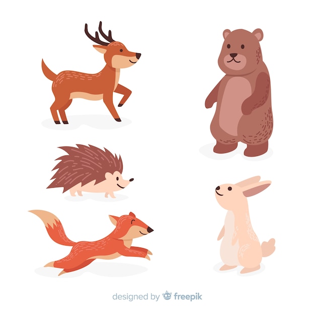 Flat autumn forest animals collection