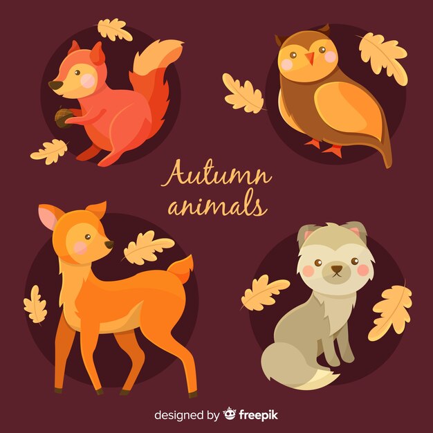 Flat autumn forest animals collection