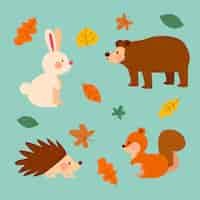 Free vector flat autumn forest animals