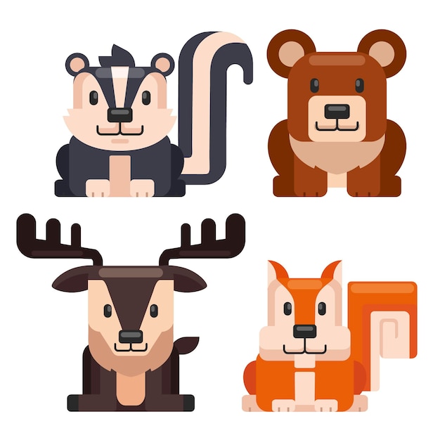 Flat autumn forest animals