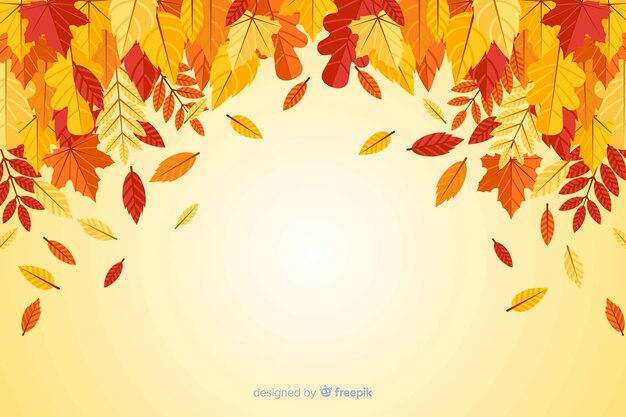 Flat autumn forest leaves background