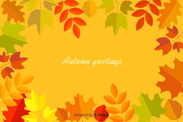 Flat autumn forest leaves background