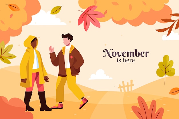 Free vector flat autumn hello november background