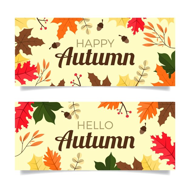 Flat autumn horizontal banners set