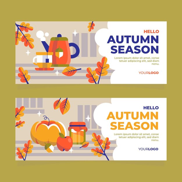flat autumn horizontal banners set