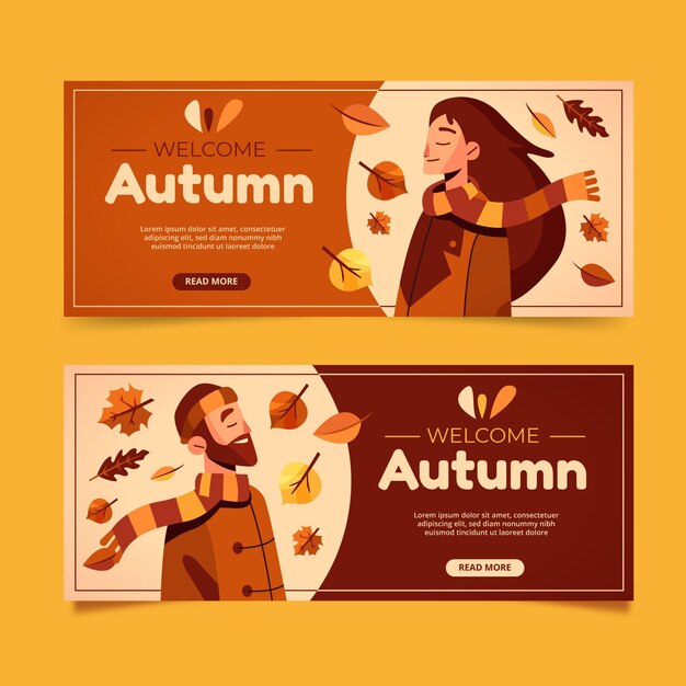 Flat autumn horizontal banners set