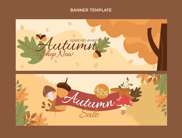 Free vector flat autumn horizontal banners set