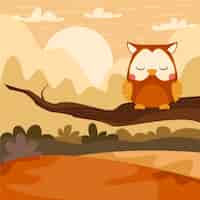 Free vector flat autumn illustration with owl on branch