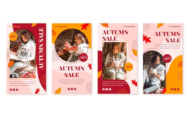 Free vector flat autumn instagram sale stories collection