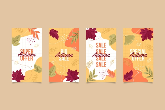Free vector flat autumn instagram stories collection