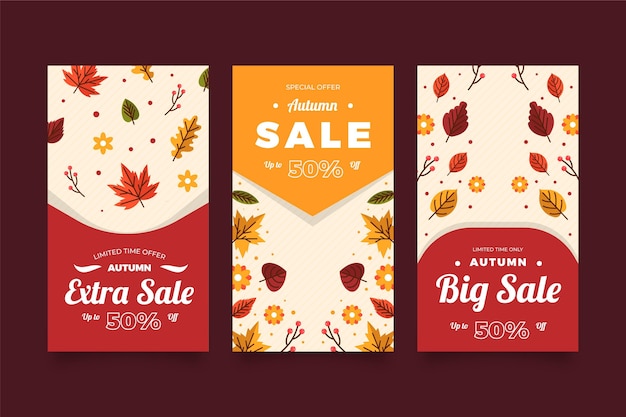 Free vector flat autumn instagram stories collection