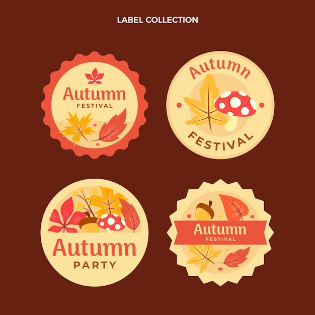 Flat autumn labels collection