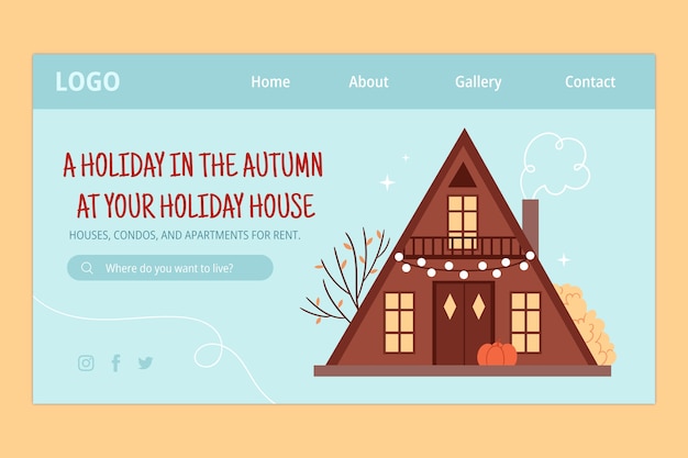 Flat autumn landing page template