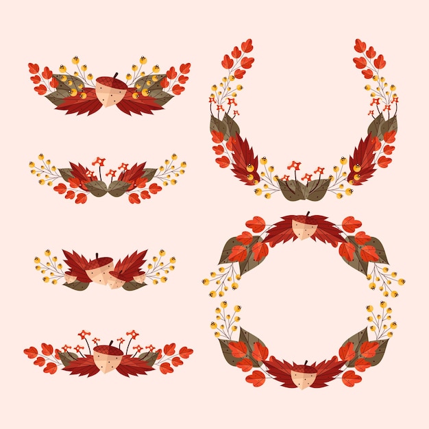 Flat autumn ornaments collection