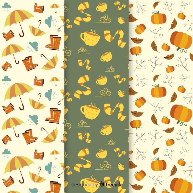 Free vector flat autumn pattern collection with leaves