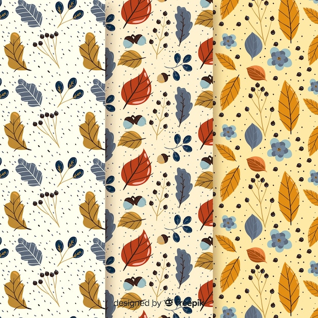 Free vector flat autumn pattern collection with leaves