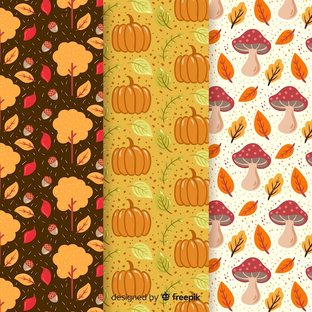 Free Vector flat autumn pattern collection with leaves