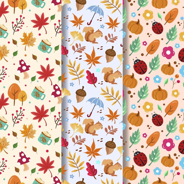 Free vector flat autumn pattern collection