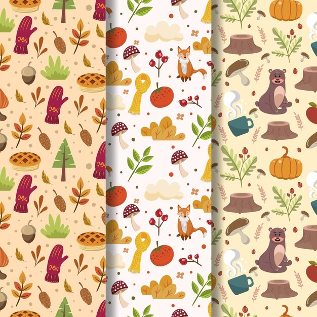 Flat autumn pattern collection