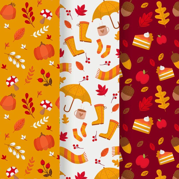 Flat autumn patterns collection