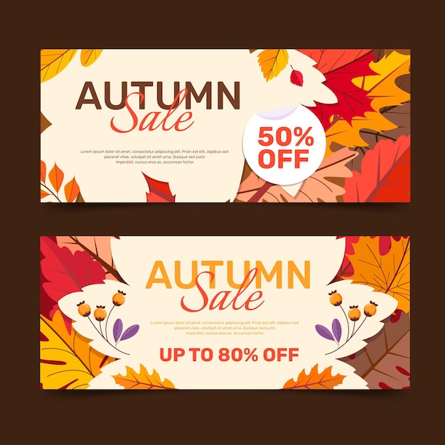 Flat autumn sale horizontal banners set