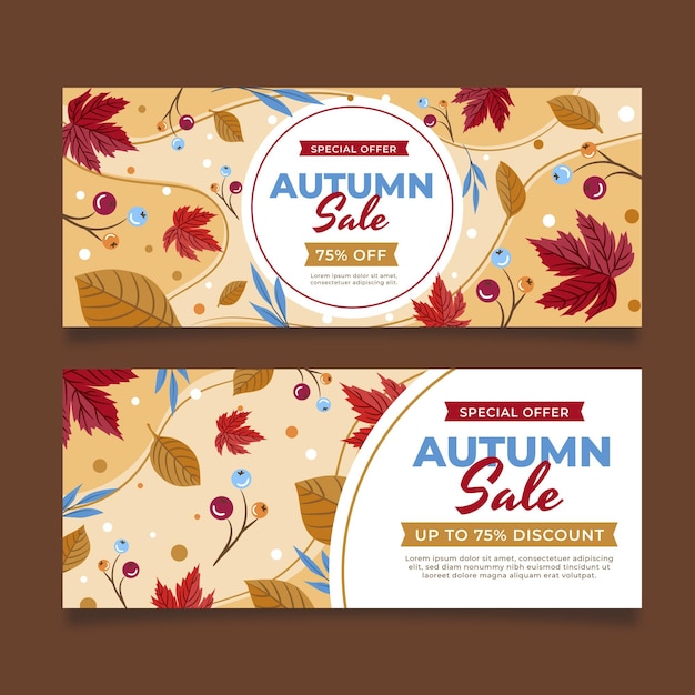 Free vector flat autumn sale horizontal banners set