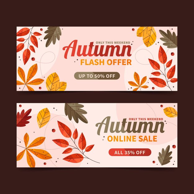 Flat autumn sale horizontal banners set