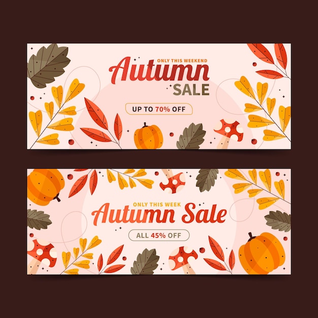 Flat autumn sale horizontal banners set