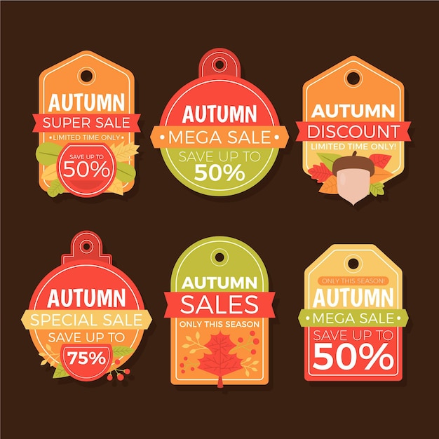 Free vector flat autumn sale labels collection