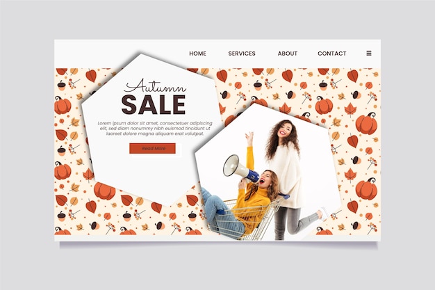 Free vector flat autumn sale landing page template with photo