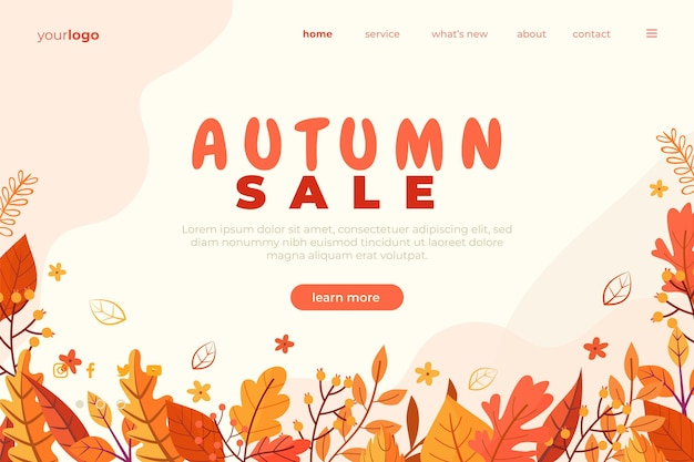 Flat autumn sale landing page template