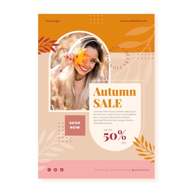 Free vector flat autumn sale vertical poster template with photo