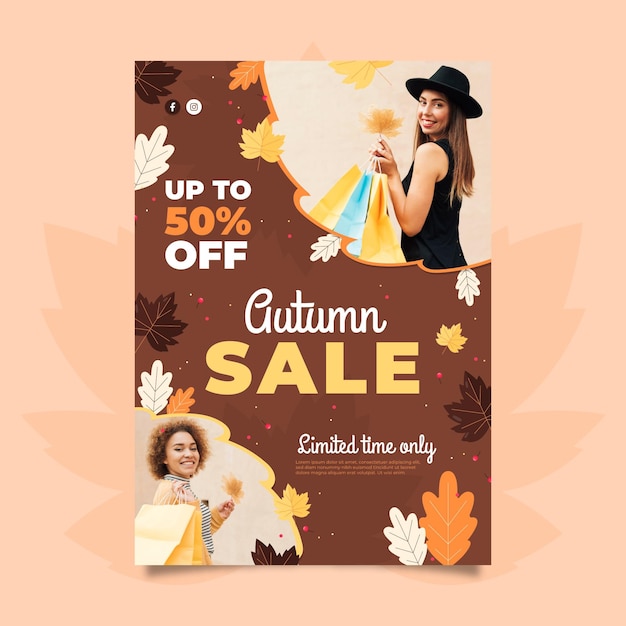 Free vector flat autumn vertical sale poster template with photo