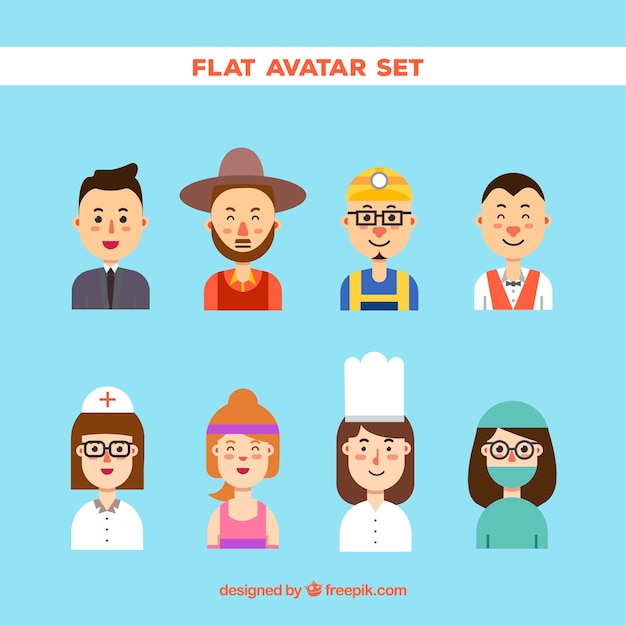 Flat avatar set with variety of jobs