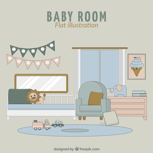 Free vector flat baby room in pastel colors