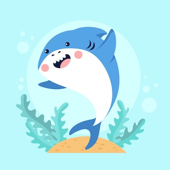 Flat baby shark in cartoon style