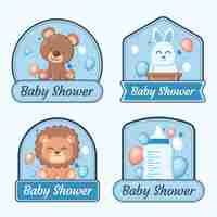 Free vector flat baby shower for boy labels collection