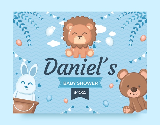 Free vector flat baby shower for boy photocall template