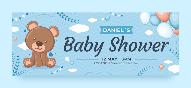 Flat baby shower for boy social media cover template