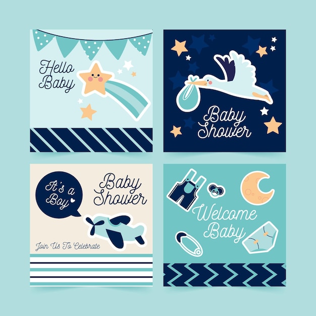 Vettore gratuito raccolta di post instagram piatto baby shower