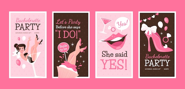 Free vector flat bachelorette party instagram stories collection