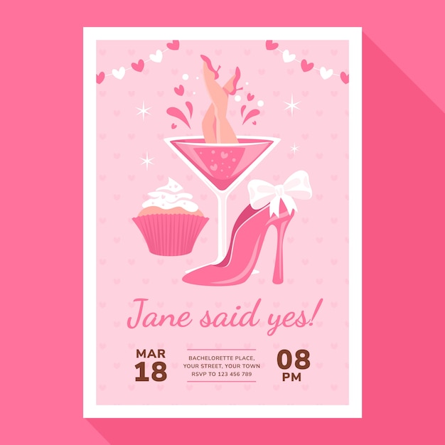 Flat bachelorette party invitation template