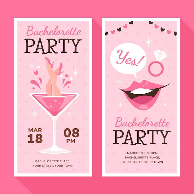 Flat bachelorette party vertical banners set