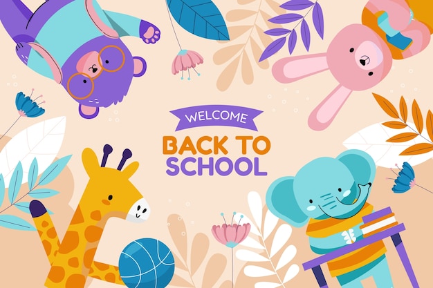 Flat back to school background with animals