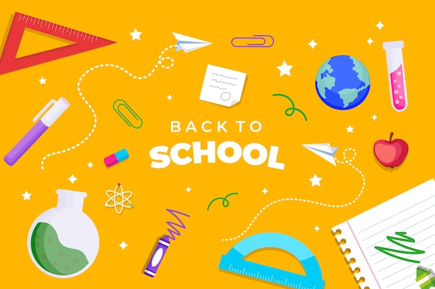 Flat back to school background with school supplies