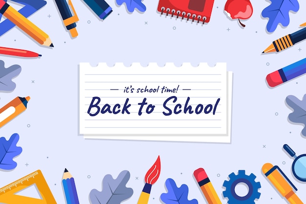 Free vector flat back to school background with school supplies