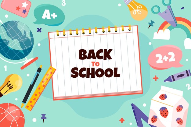 Flat back to school background with school supplies