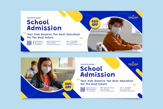 Flat back to school banners set with photo