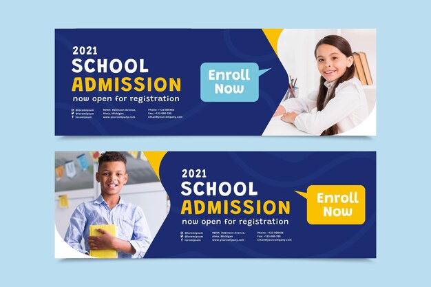 Flat back to school banners set with photo